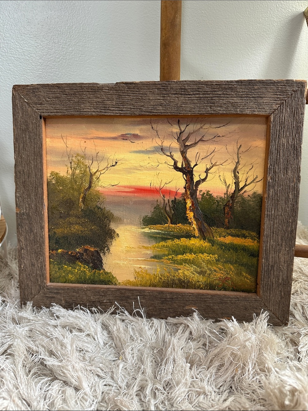 Landscape‎ Oil Painting Artist Signed Barn Wood Frame Moody Gallery Wall